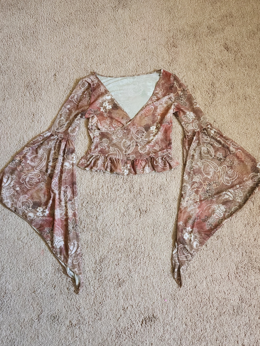 Y2K Babydoll Boho Paisley Mesh Forest Fairy Whimy Romantic Witchy Blouse Medium